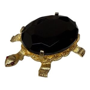 Vintage Turtle Brooch on Gold Tone with Black Glass Cabochon ***Heavy***